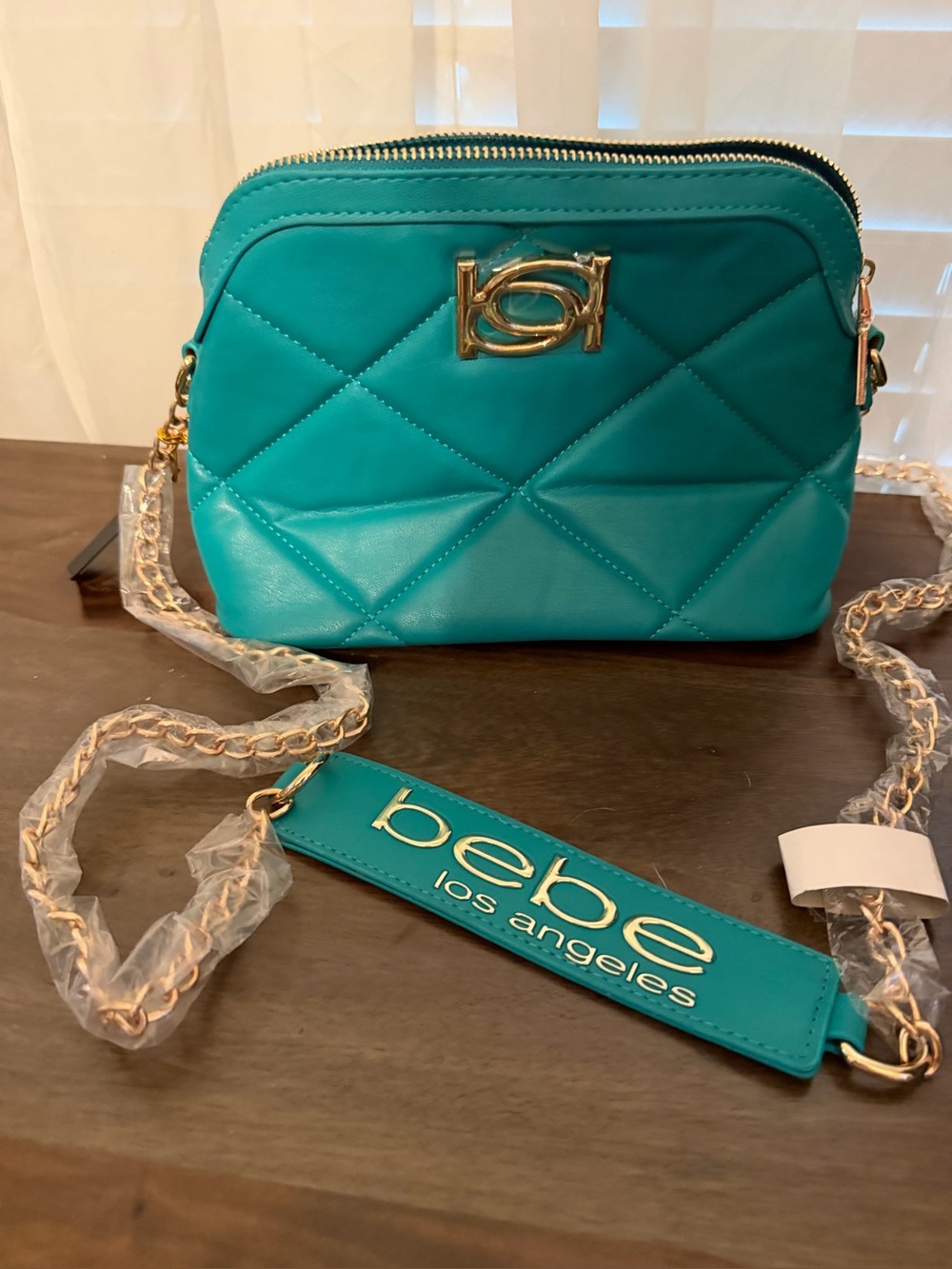 Woman’s Bebe faux leather geo dome crossbody purse nwt